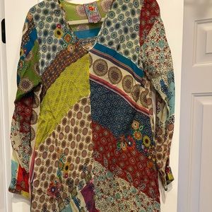 Johnny Was  patchwork floral tunic‎ top M cupra rayon bohemian boho multi